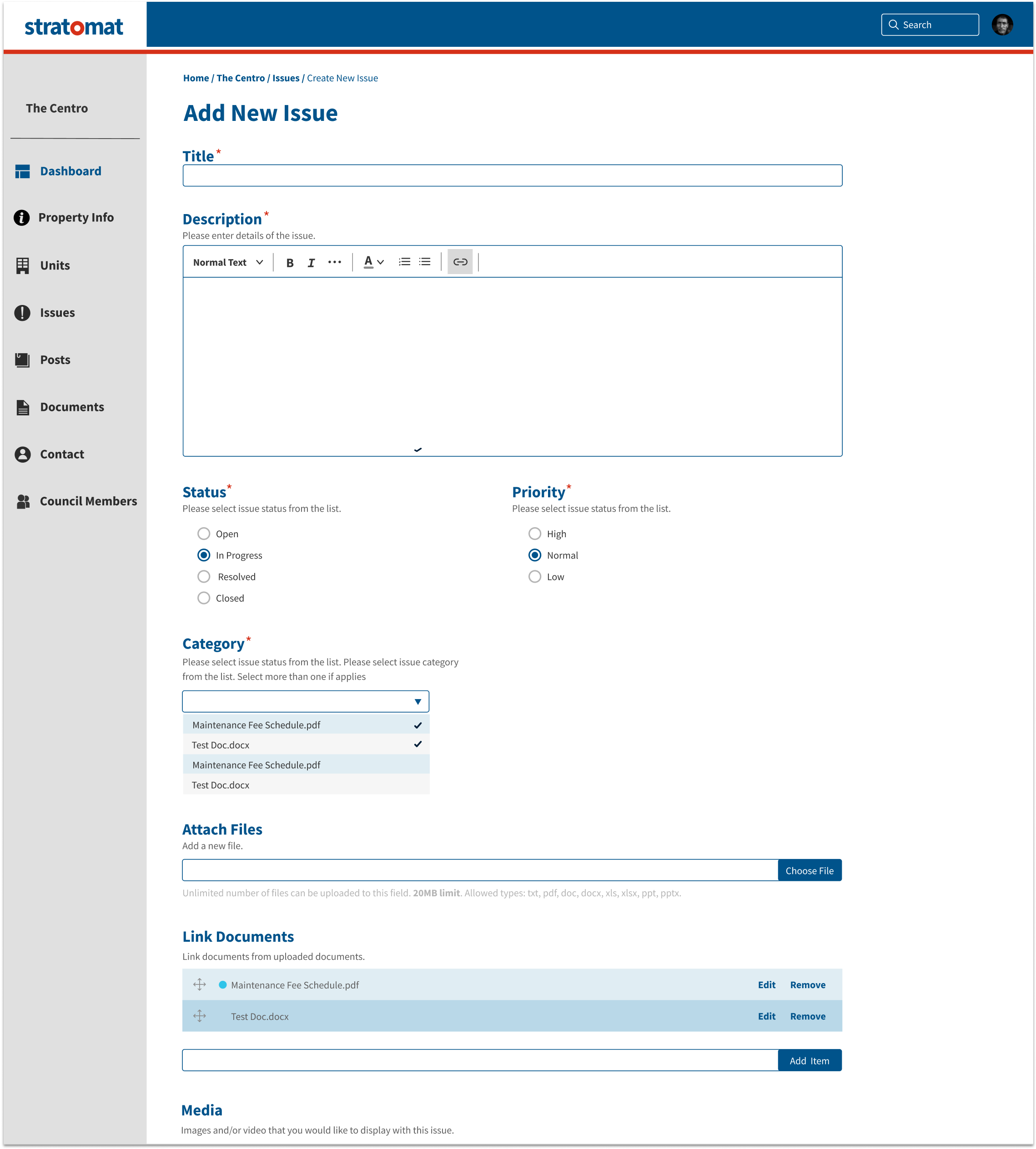 Stratomat - Issue - Create New Issue Page